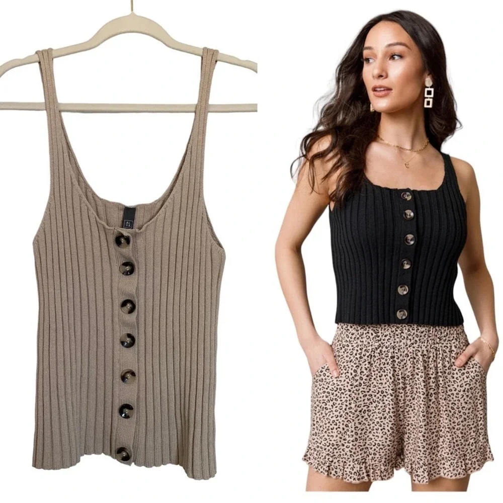 Francescas ALYA | Y2K size Large knit sweater top with buttons sleeveless 90's